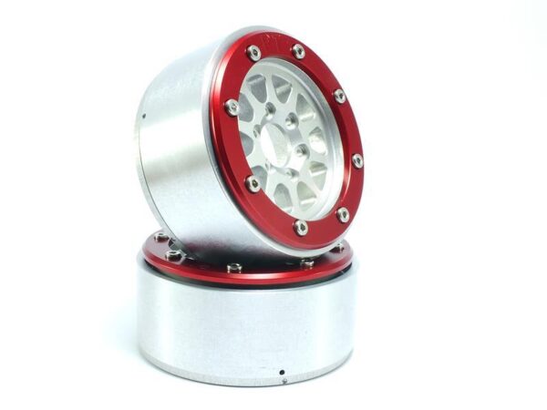 RC Crawler wheels Beadlock Wheels GEAR Silver/Red 1.9 (2) w/o Hub