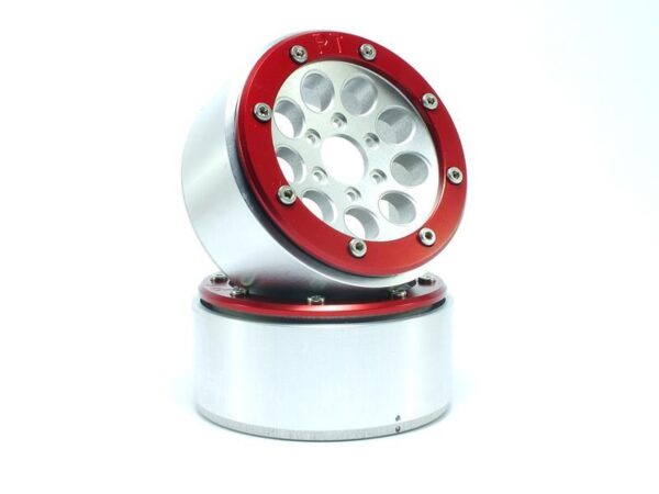 RC Crawler wheels Beadlock Wheels GUN Silver/Red 1.9 (2) w/o Hub
