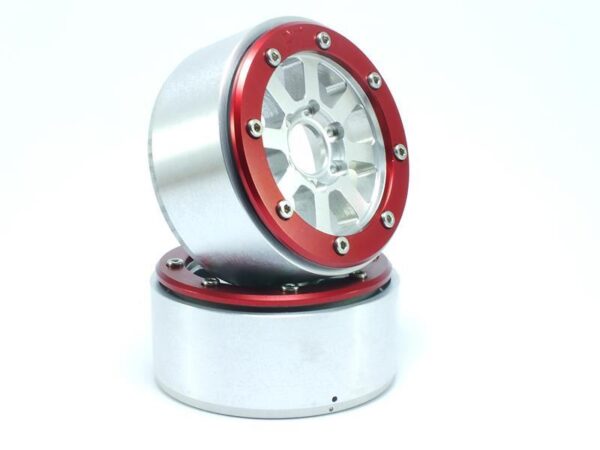 RC Crawler wheels Beadlock Wheels HAMMER Silver/Red 1.9 (2) w/o Hub